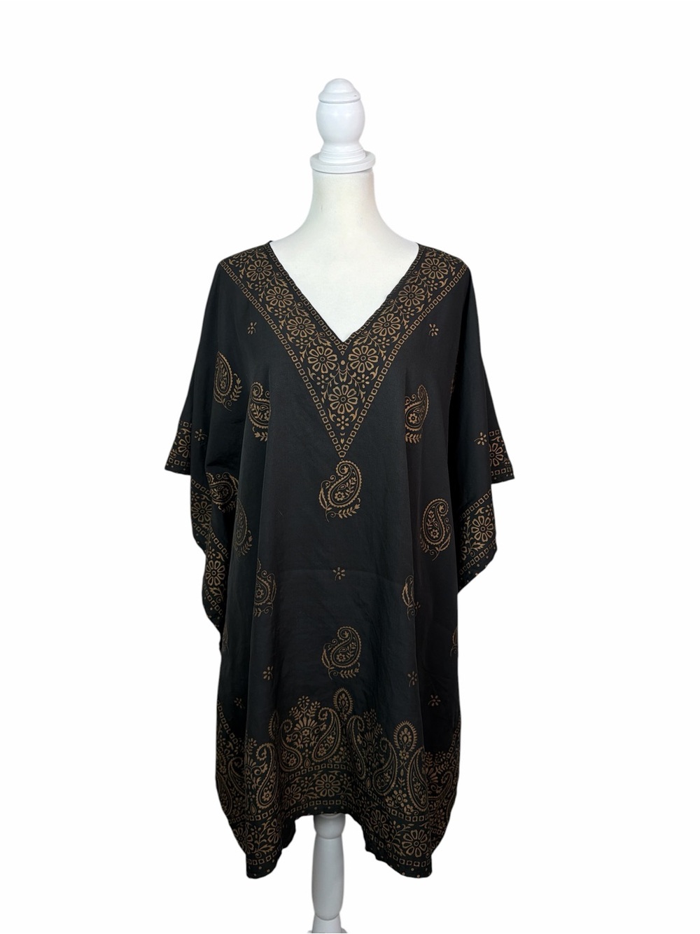 Step In Style One Size Black Brown Paisley Kaftan Poncho Tunic Dress